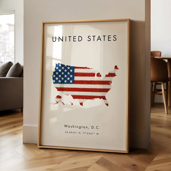United States Map Printed Poster Flag Painting North America Wall Art Print Home Decor Geography Gift Wallpaper