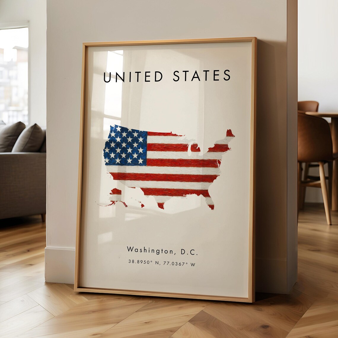 United States Map American Flag Painting Patriotic Wall Decor Poster