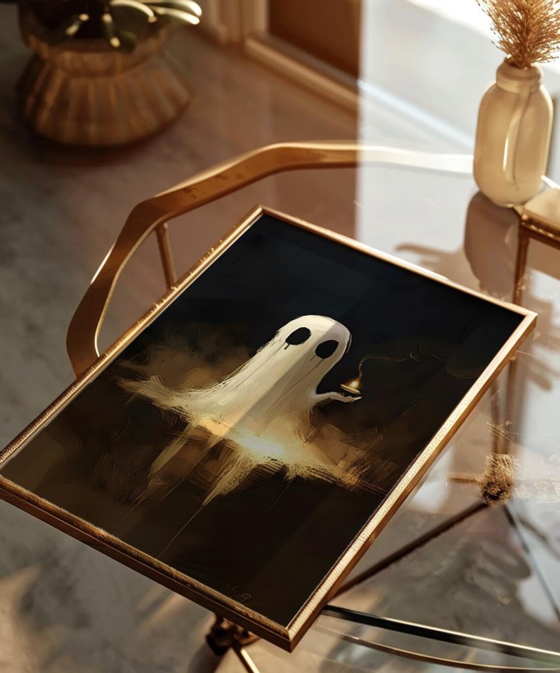 Ghost Holding Candle In Darkness Moody Vintage Halloween Poster - Image 2
