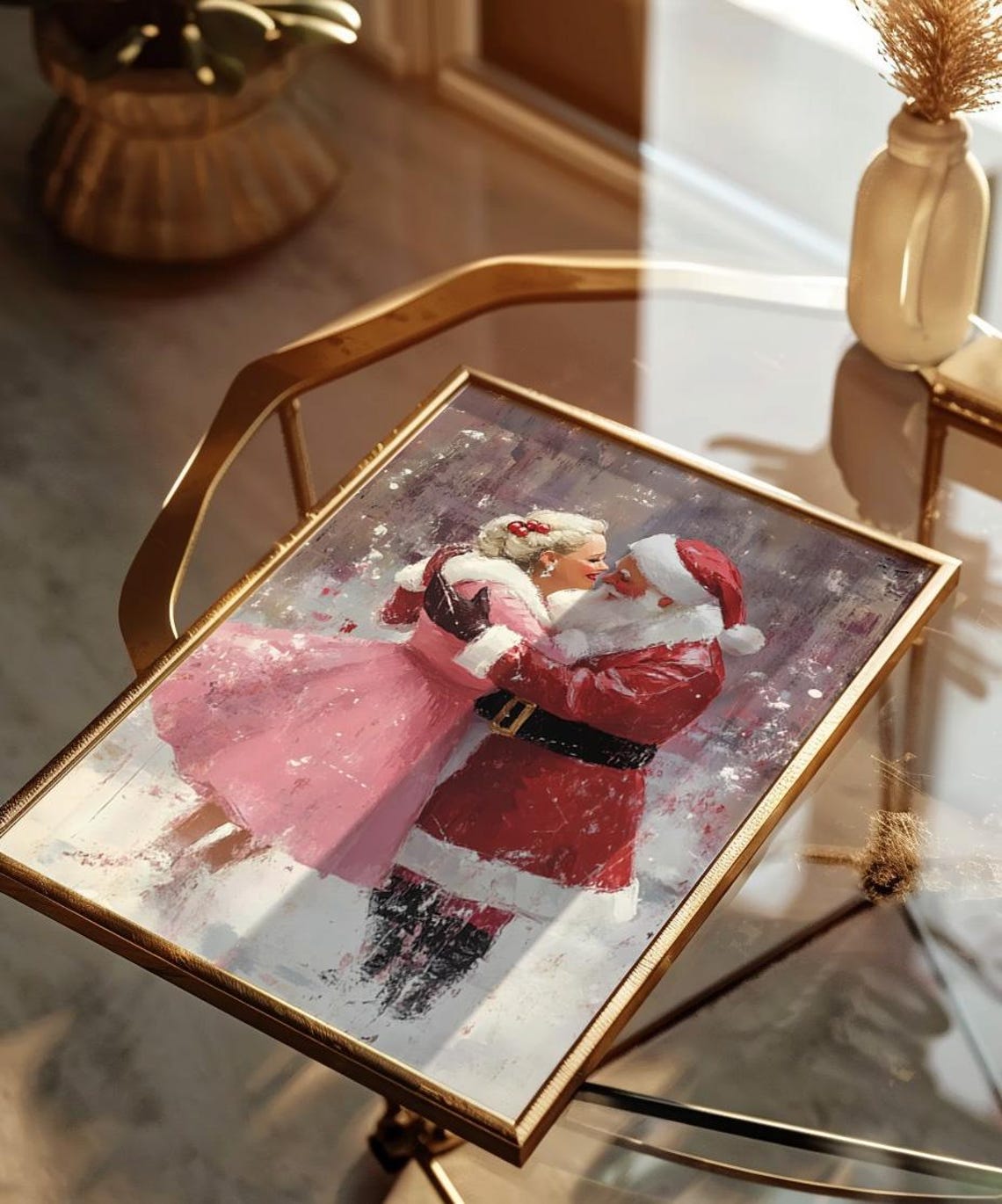 Santa and Mrs Claus Dancing in the Snow Vintage Christmas Poster - Image 2