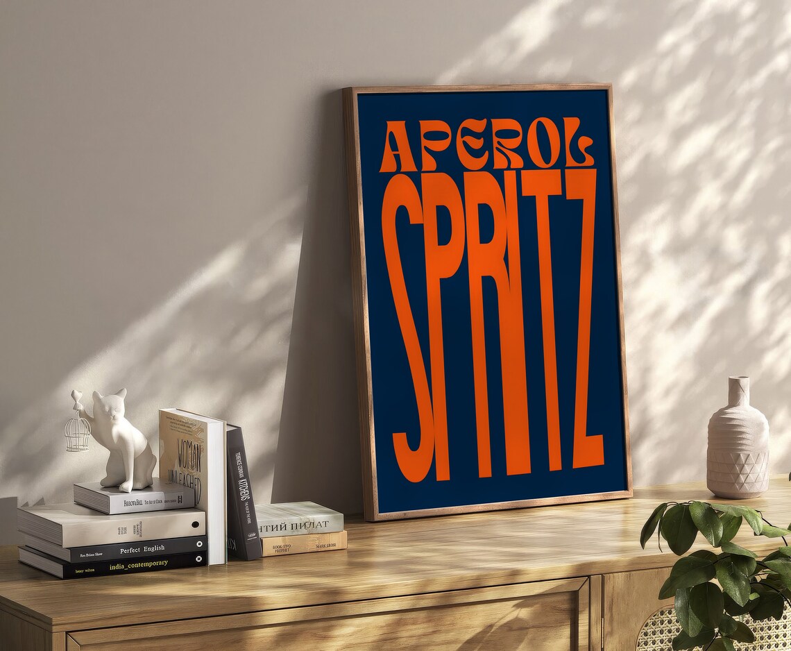 Aperol Spritz Bold Typography Poster Orange On Navy Cocktail Wall Decor - Image 2