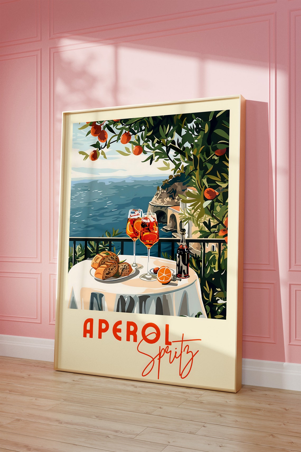 Aperol Spritz Italian Coast Terrace Cocktail Retro Summer Poster