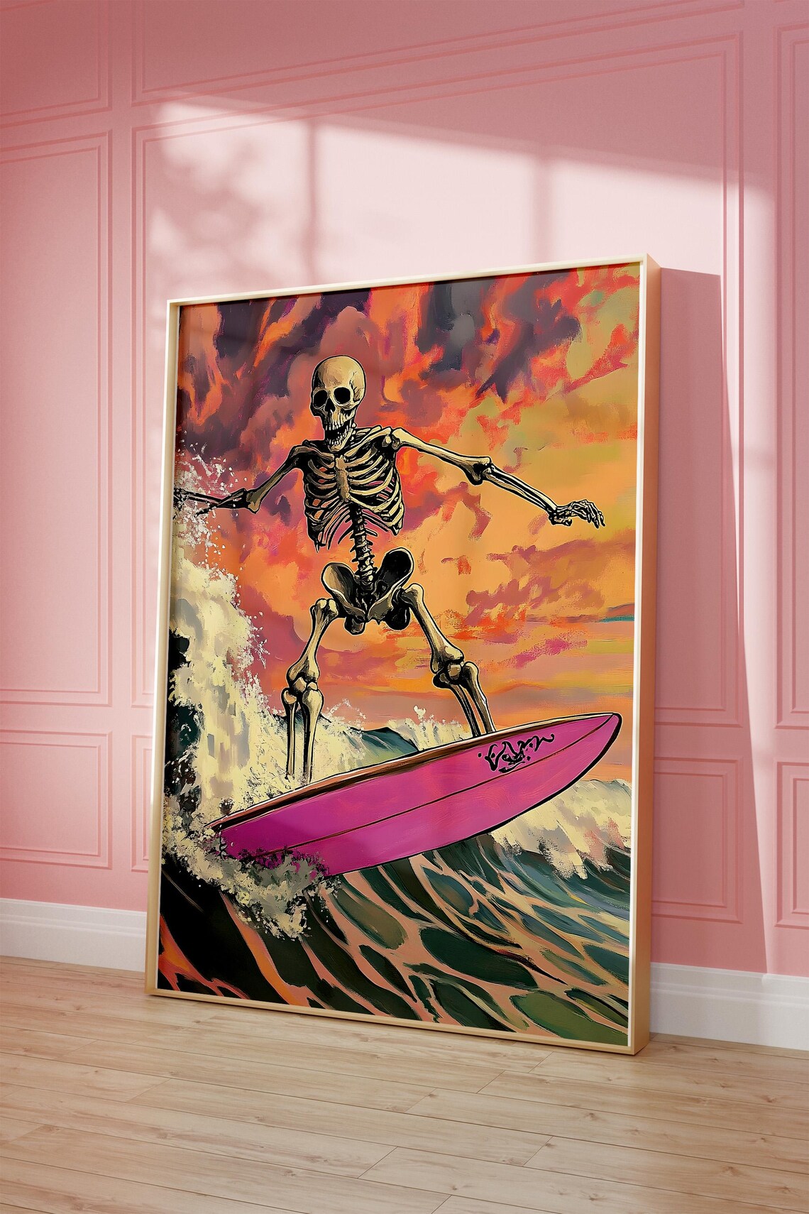 Skeleton Surf Vintage Halloween Art Print - Image 4