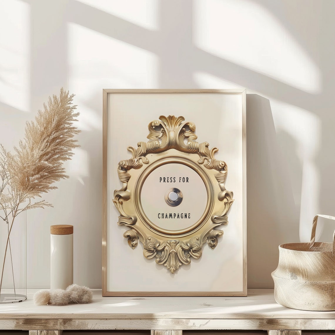 Press For Champagne Ornate Gold Doorbell Funny Bar Cart Poster