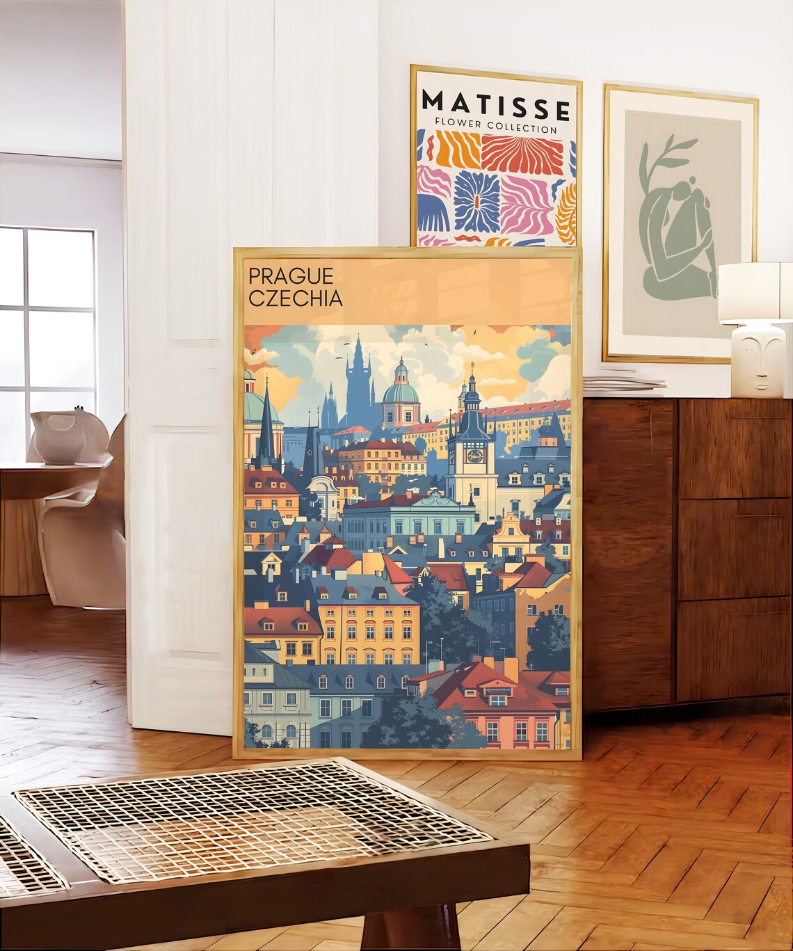 Prague Czechia Retro Old Town Spires Illustration Travel Poster