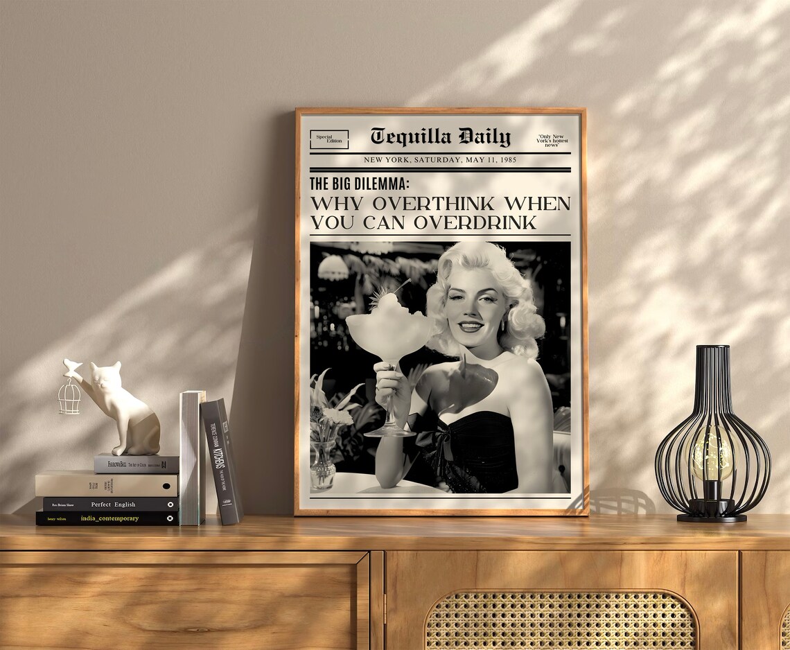 Funny Overdrink Newspaper Headline Margarita Bar Humor Wall Art - Image 2
