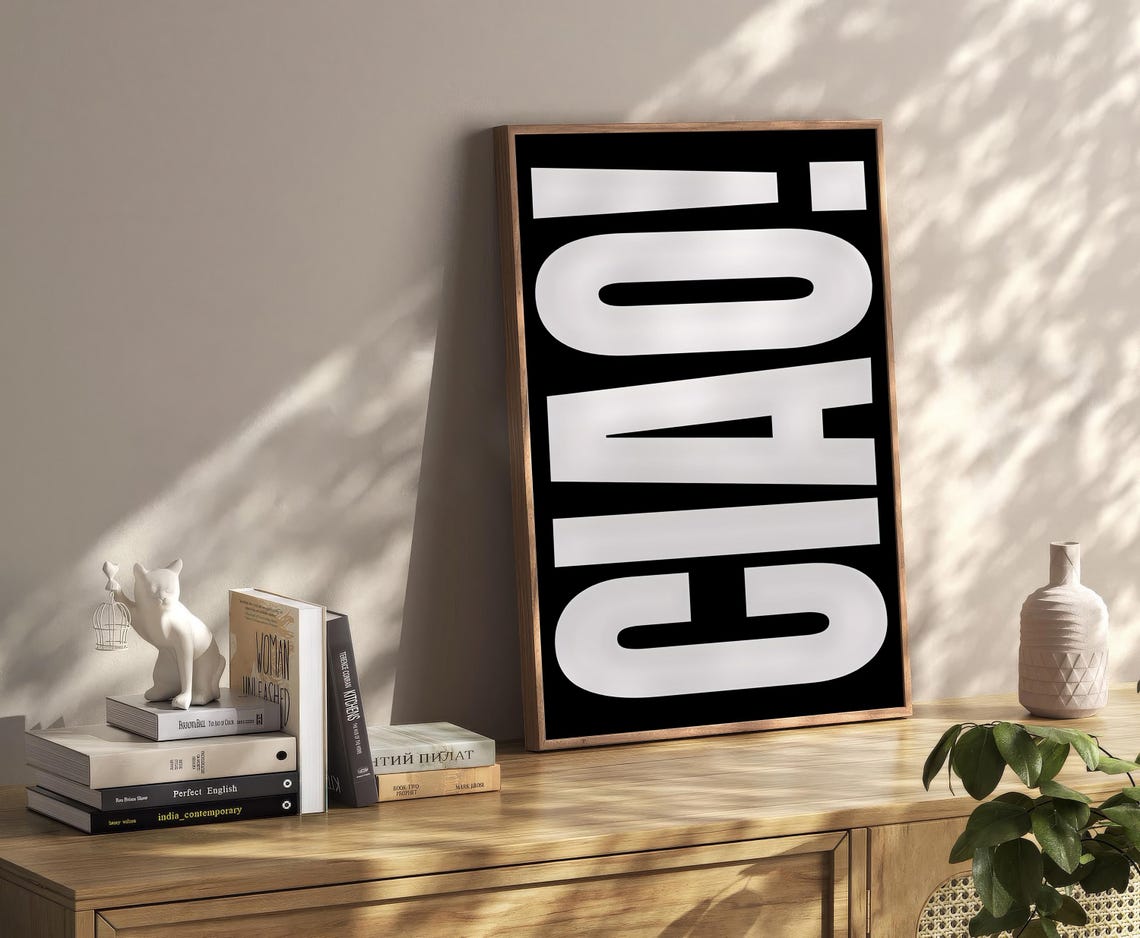 Ciao Exclamation Black and White Minimalist Typography Art Print - Image 2