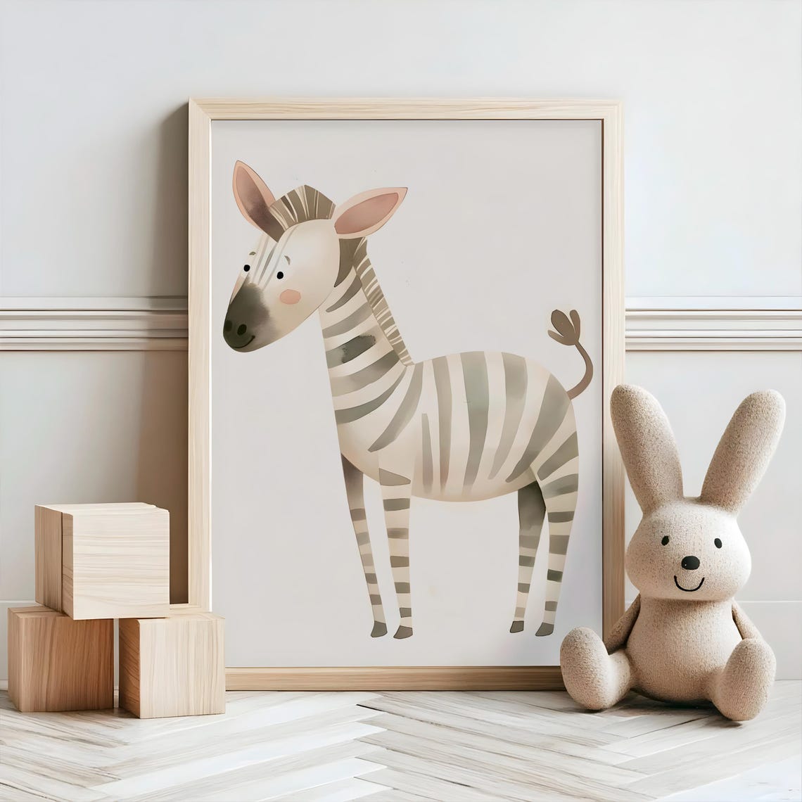 Cute Standing Zebra in Watercolor Minimalist Nursery Wall Art - Image 2