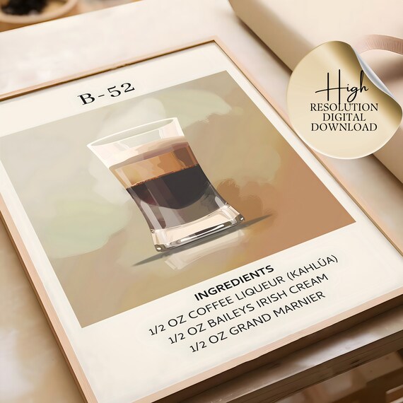 B-52 Cocktail Recipe Art Poster Retro Layered Shot Drink Wall Decor