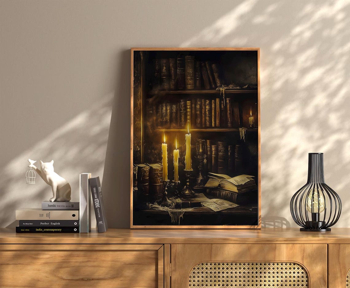 Dark Academia Candles And Old Books Moody Library Halloween Poster