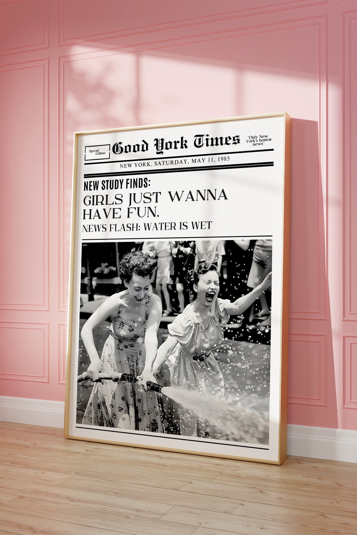 Girls Just Wanna Have Fun Trendy New York Newspaper Print Vintage Bar Cart Retro Wall Art Newspaper Headline Poster College Apartment Decor - Image 2