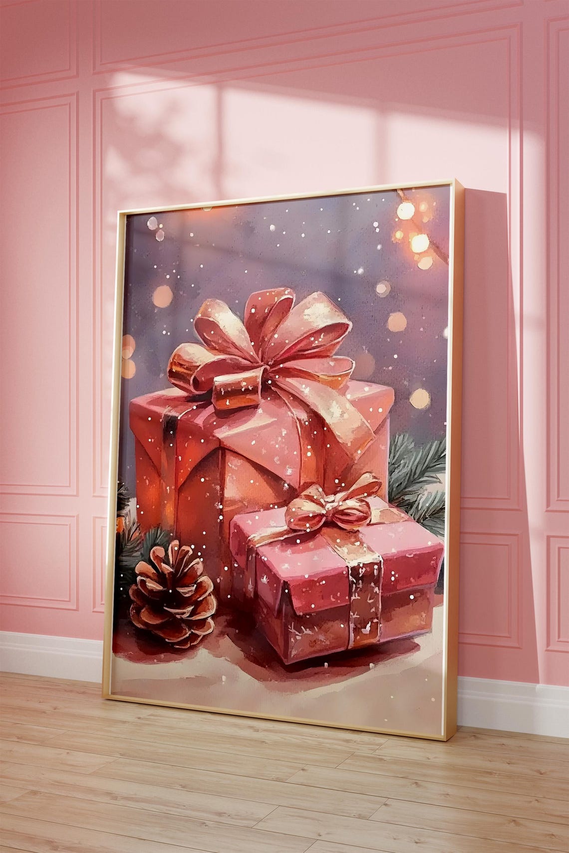 Red Christmas Gift Boxes With Bows Watercolor Holiday Poster - Image 3