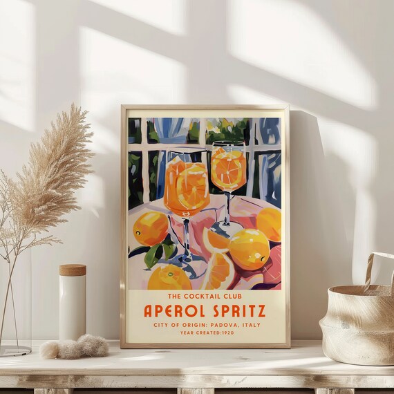 Aperol Spritz Cocktail Club Poster Padova Italy 1920 Retro Orange Art