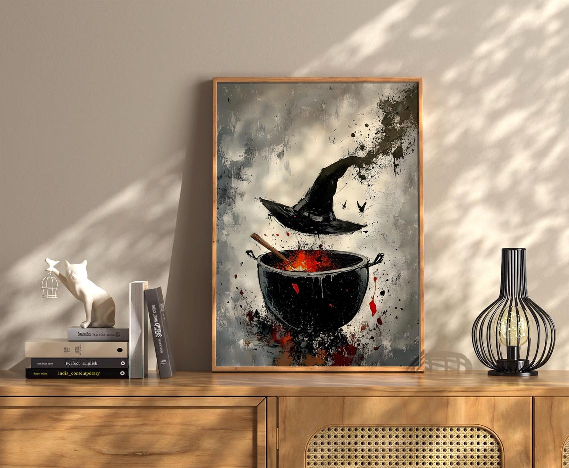 Witch Cauldron Bubbling Brew Magic Hat Smoke Halloween Art Poster - Image 5