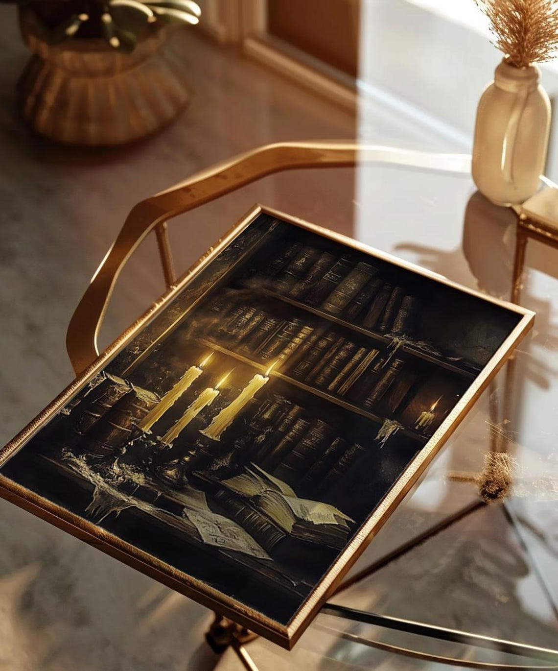 Dark Academia Candles And Old Books Moody Library Halloween Poster - Image 3