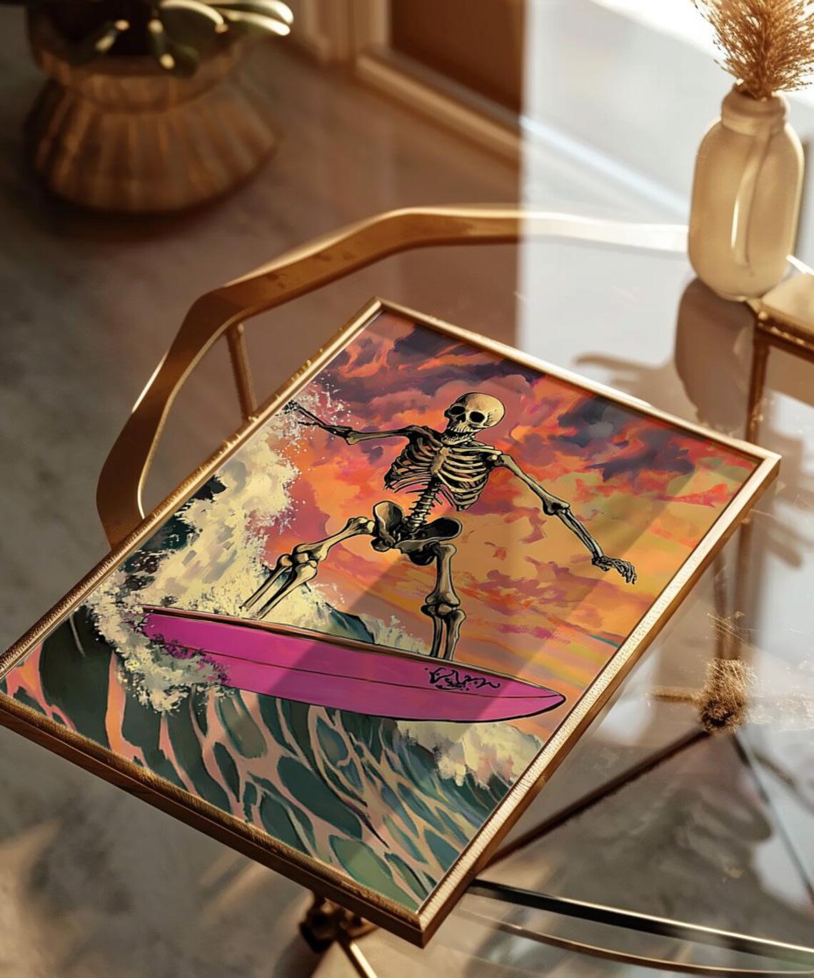 Skeleton Surf Vintage Halloween Art Print - Image 3