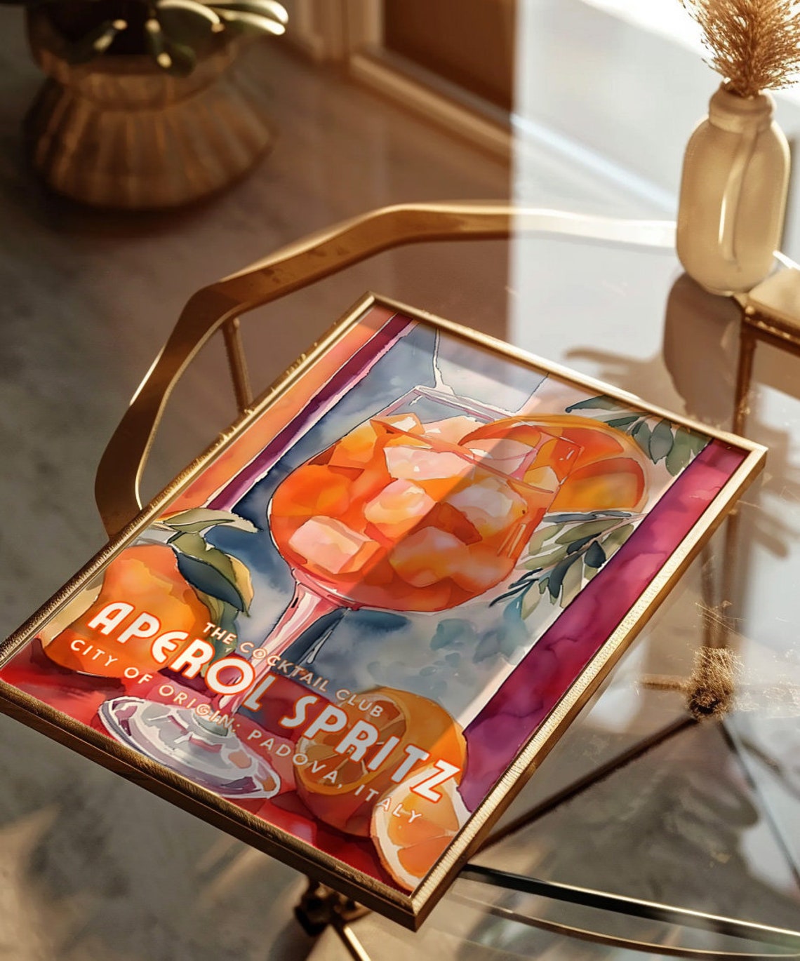 Aperol Spritz Cocktail Club Padova Italy Watercolor Wall Art - Image 2
