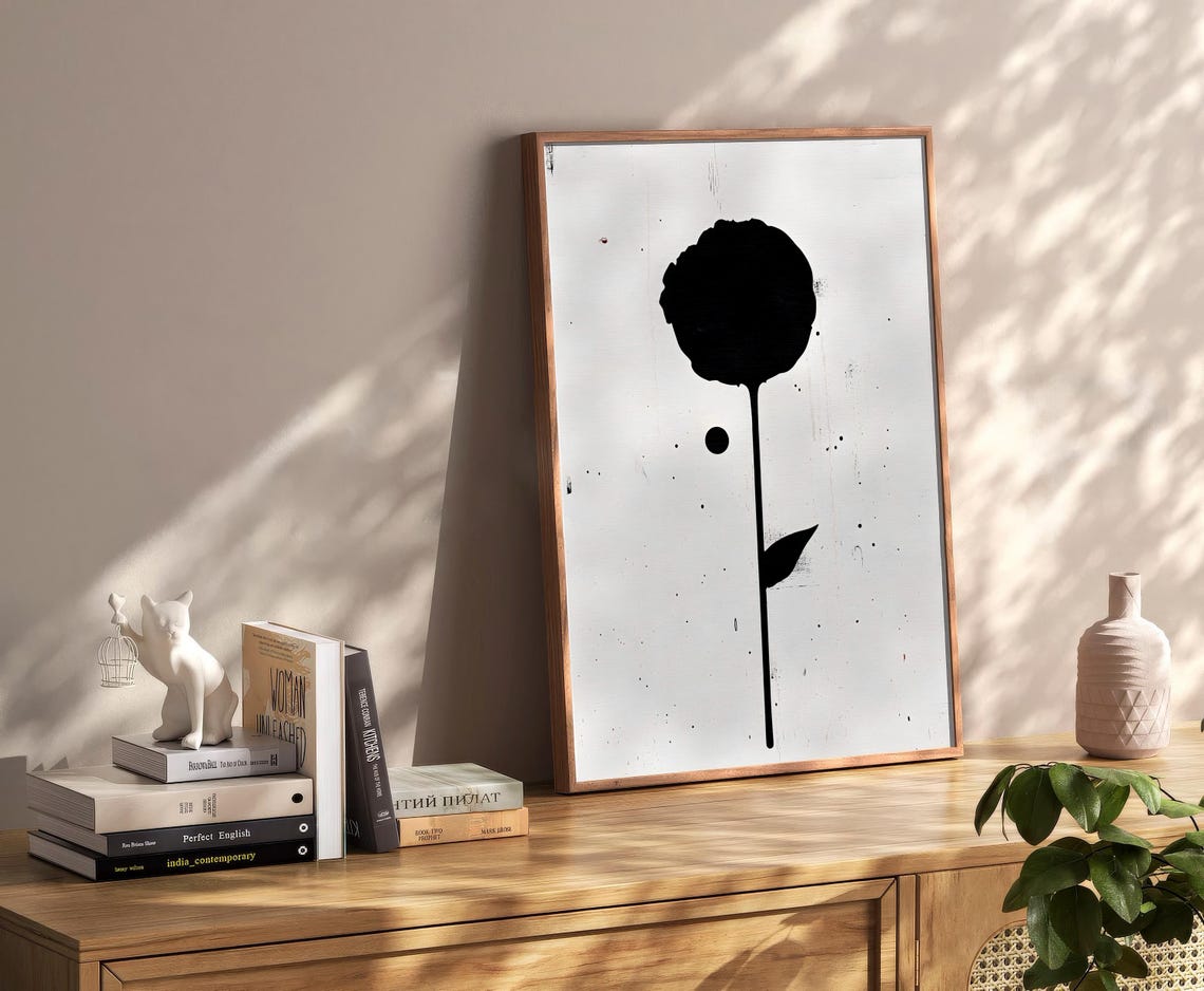 Black Flower Silhouette Single Bloom Minimalist Botanical Poster - Image 2