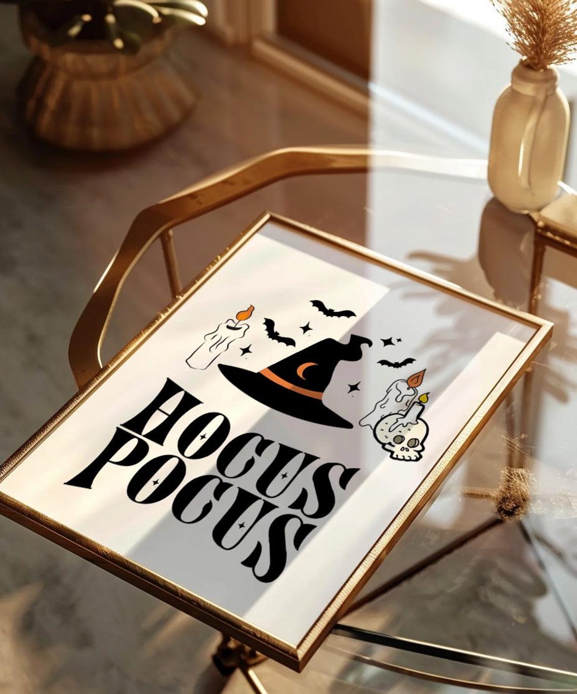 Hocus Pocus Witch Hat Bats Candles and Skull Halloween Poster - Image 3