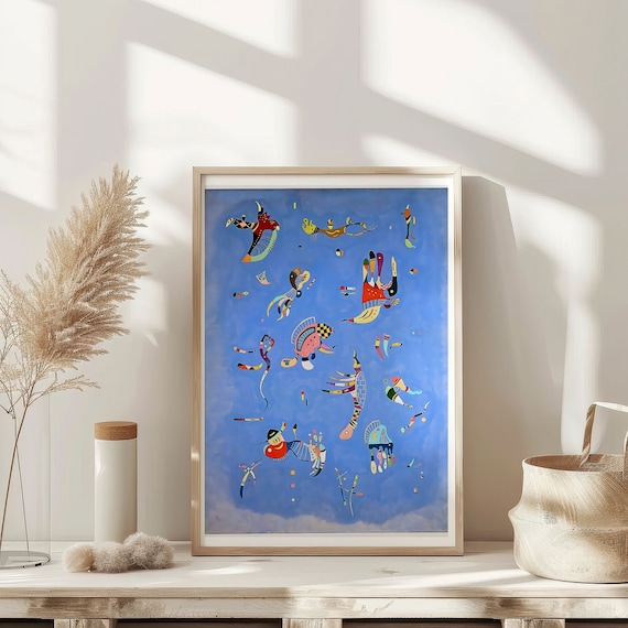 Blue Sky Abstract Floating Organic Shapes Colorful Art Poster