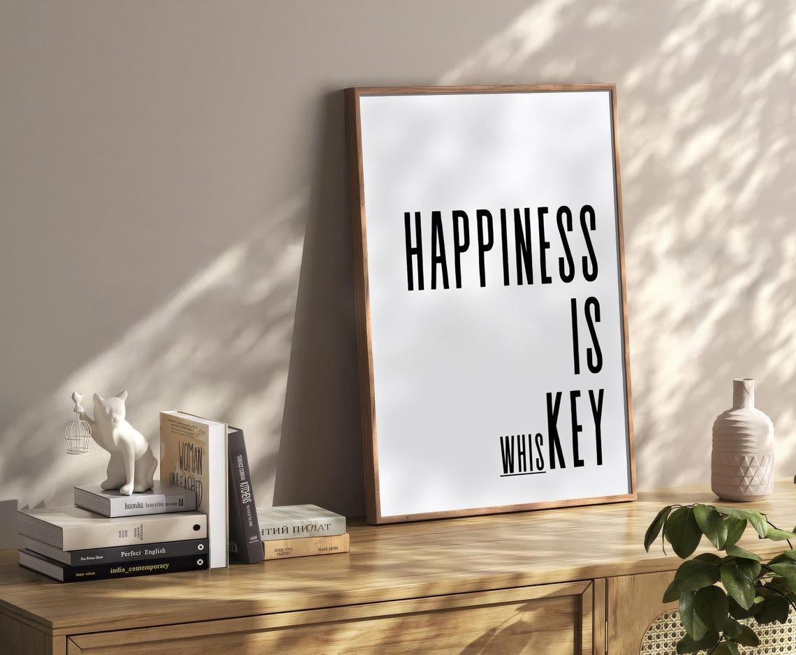 Happiness Is Whiskey Bold Typography Funny Man Cave Bar Poster - Image 2