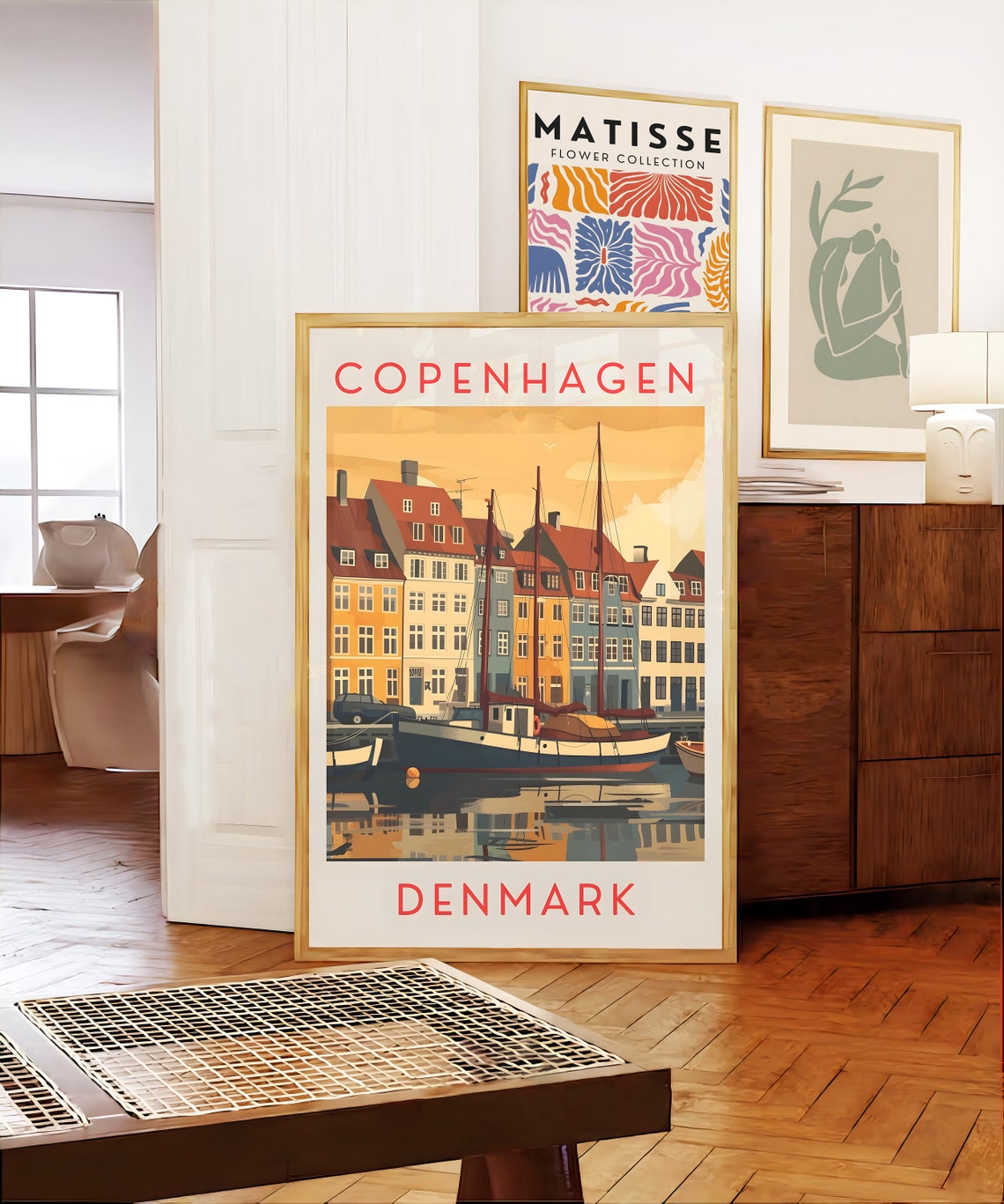 Copenhagen Denmark Retro Nyhavn Harbor Illustration Travel Poster