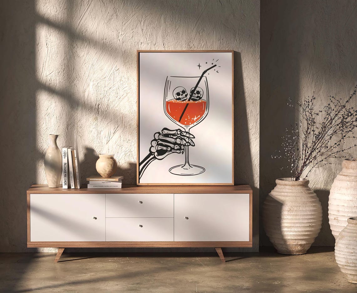 Skeleton Hand Wine Glass Skull Ice Funny Halloween Bar Poster - Image 2