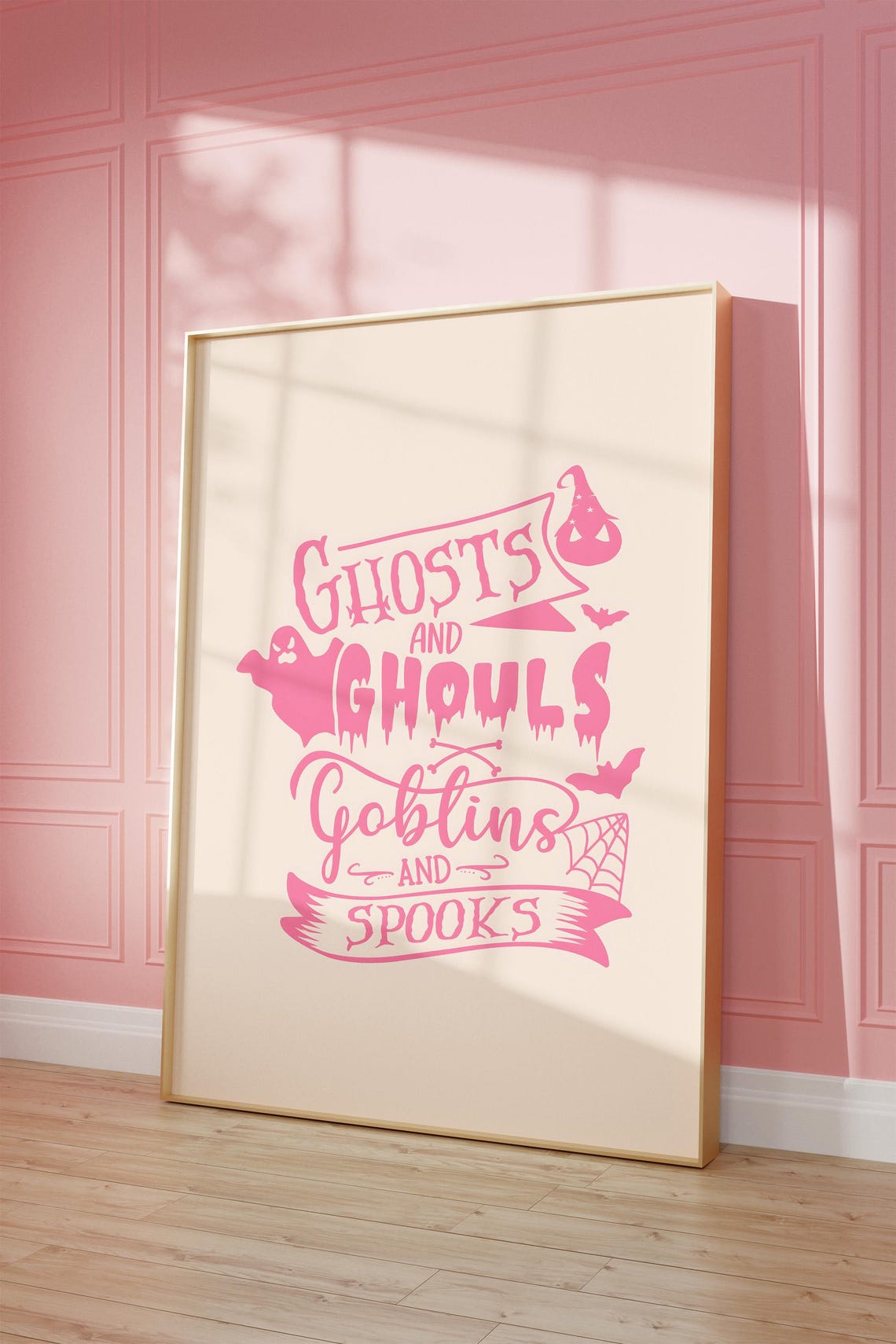 Ghosts And Ghouls Goblins Spooks Pink Halloween Quote Poster - Image 4