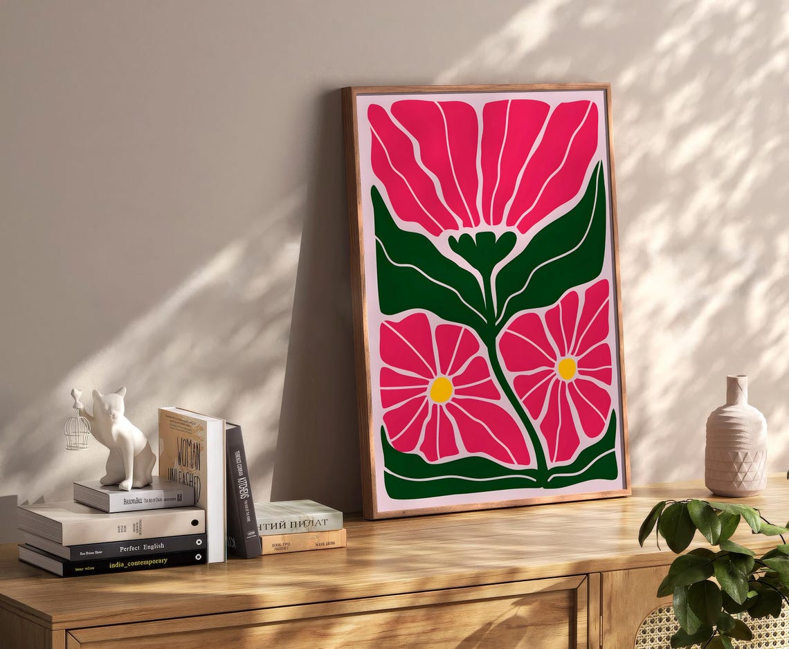 Magenta Flower Cutout Bold Matisse Style Botanical Art Print - Image 2