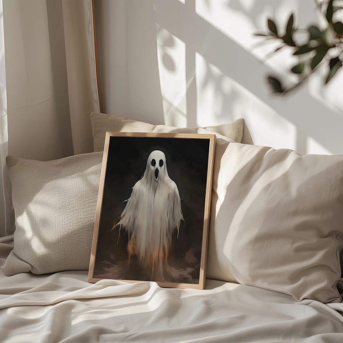 White Ghost Emerging From Darkness Spooky Vintage Halloween Poster - Image 2