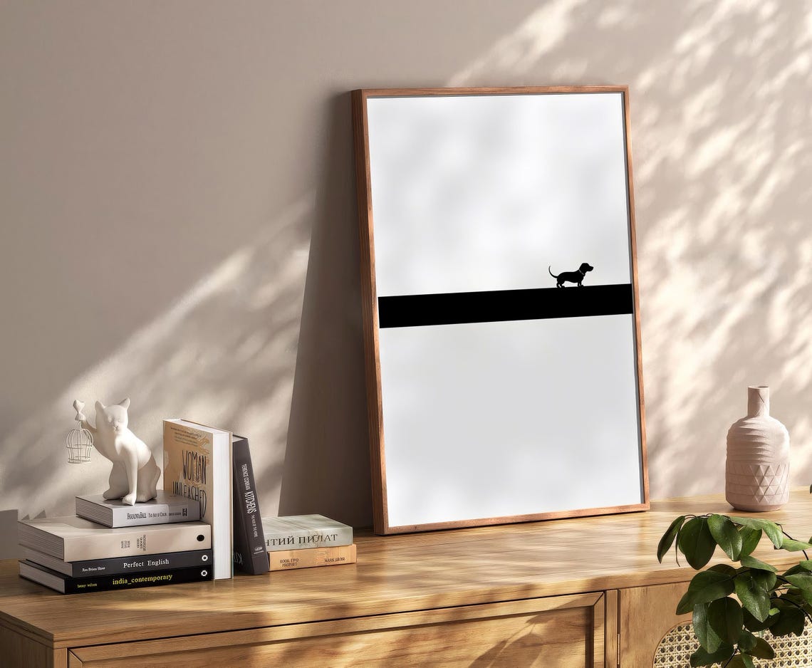 Minimalist Dachshund Dog Silhouette Black Band Modern Poster - Image 2