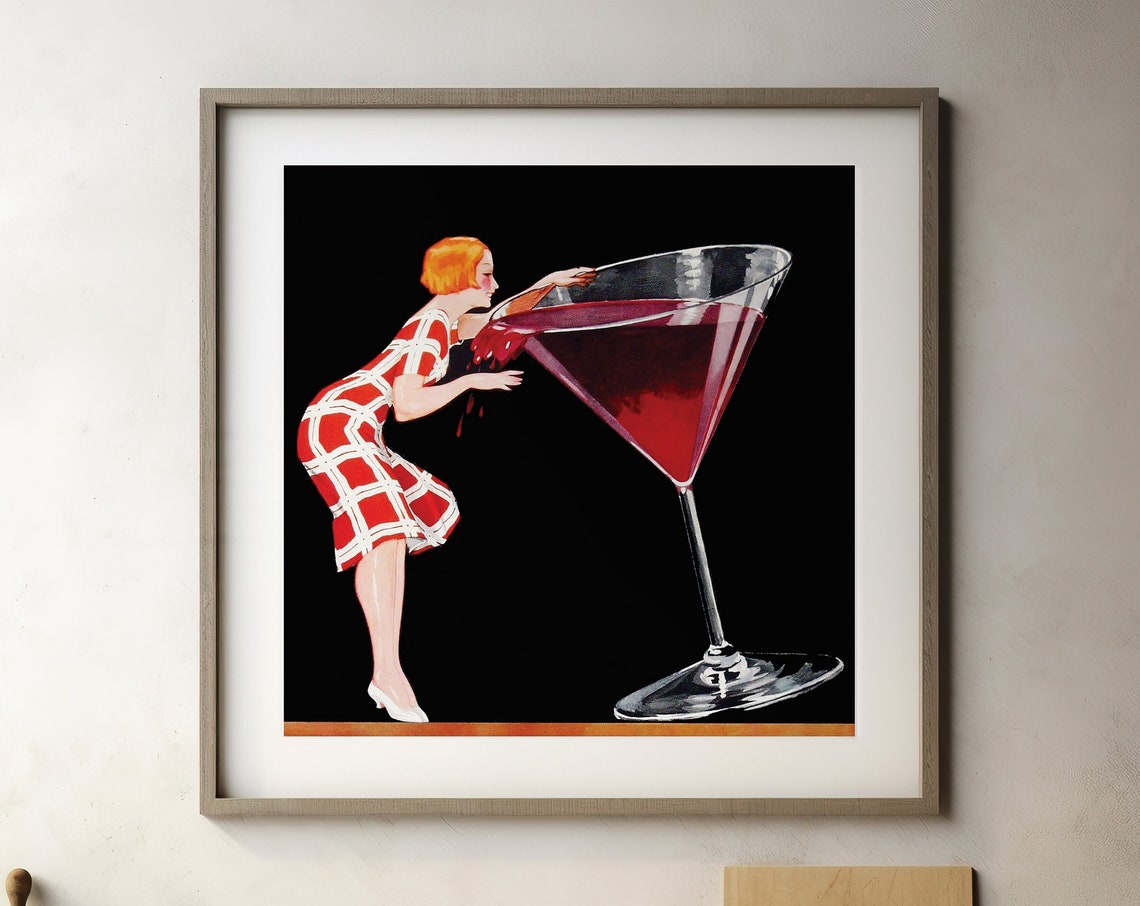 Art Deco Redhead Woman Oversized Martini Glass Cocktail Poster - Image 2
