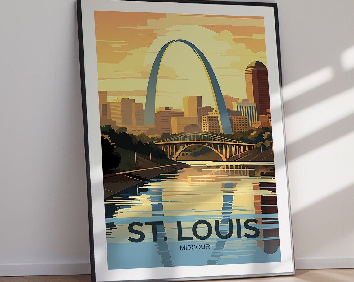 St Louis Missouri Gateway Arch Sunset River Vintage Travel Poster - Image 2