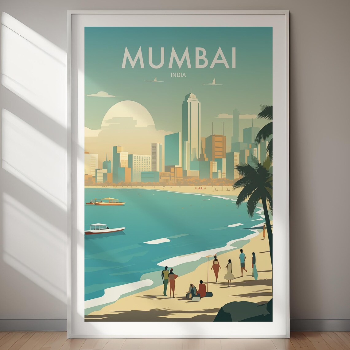 Mumbai India Beachfront Skyline Seaside City Sunset Travel Poster