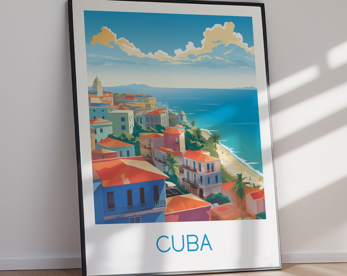 Cuba Colorful Caribbean Coastal Old Town Sunset Scenic Poster - Image 2