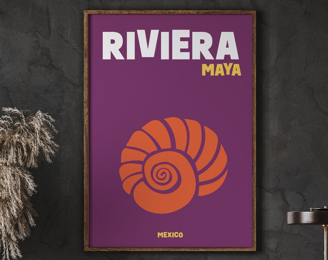 Riviera Maya Mexico Minimalist Orange Nautilus Shell Art Poster
