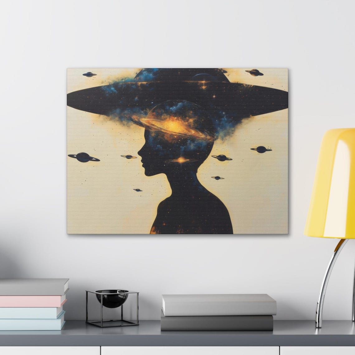Cosmic Human Silhouette Filled With Stars Planets and UFOs Poster - Image 2