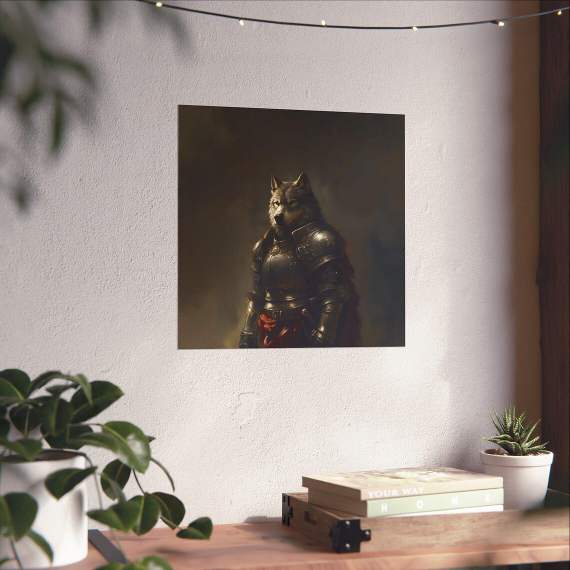 Armored Wolf Warrior Portrait Moody Medieval Fantasy Animal Wall Poster