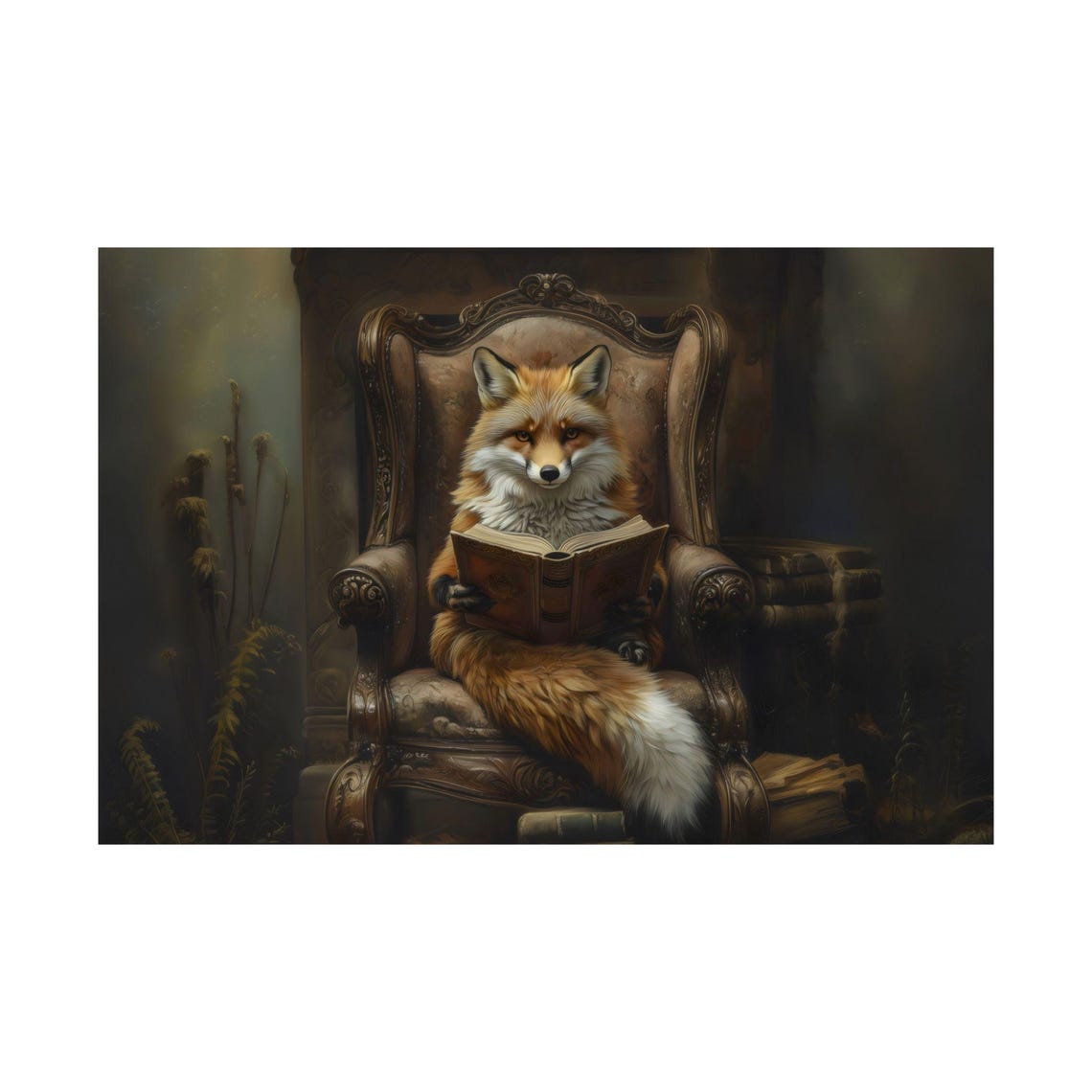 Reading Fox Maximalist Eclectic Victorian Poster Print Bold Altered Animal Portrait Fantasy Fun Colorful Renaissance Rustic Art - Image 3