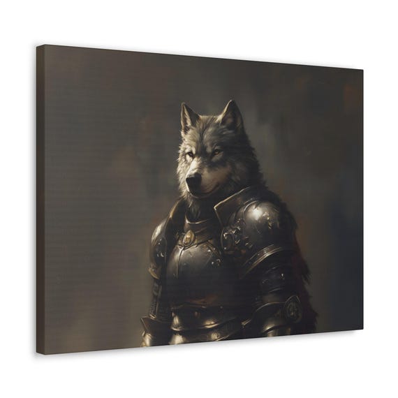 Maximalist Eclectic Medieval Wolf Knight Print Bold Altered Animal Portrait Fantasy Fun Colorful Renaissance Rustic Vintage Art