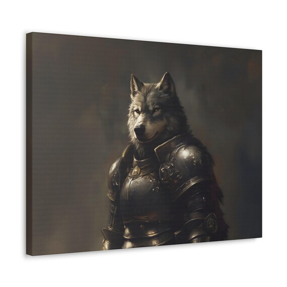 Wolf Knight in Medieval Armor Dark Oil Painting Style Animal Portrait Poster