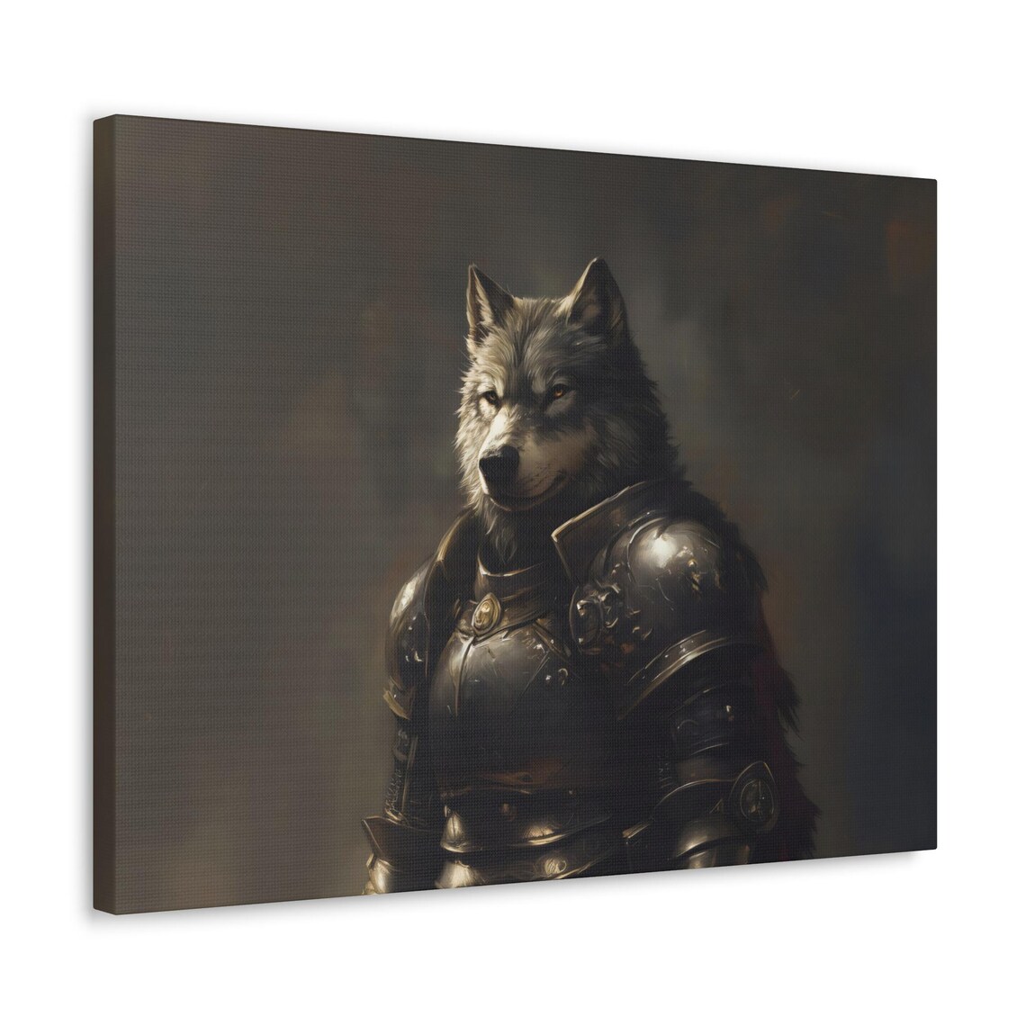 Wolf Knight in Medieval Armor Dark Oil Painting Style Animal Portrait Poster