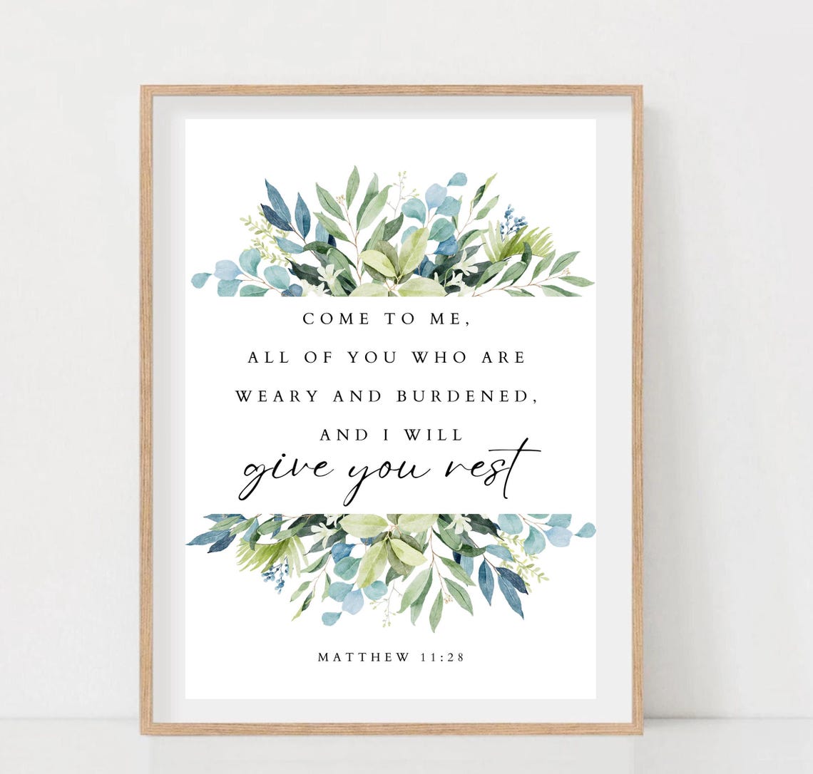 Matthew 1128 Give You Rest Botanical Watercolor Scripture Verse Poster - Image 2
