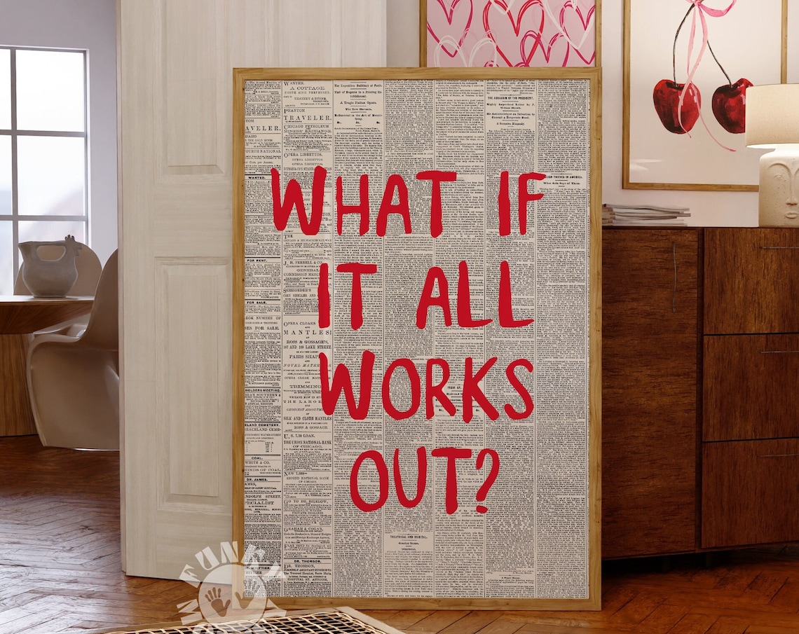 What If It All Works Out Red Vintage Daily Newspaper Quote Poster
