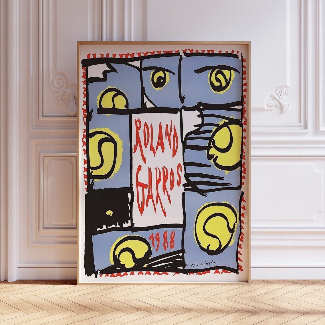 Roland Garros 1988 Tennis Poster, Mid-Century Modern
