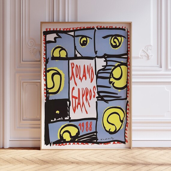 Roland Garros 1988 Tennis Poster, Mid-Century Modern