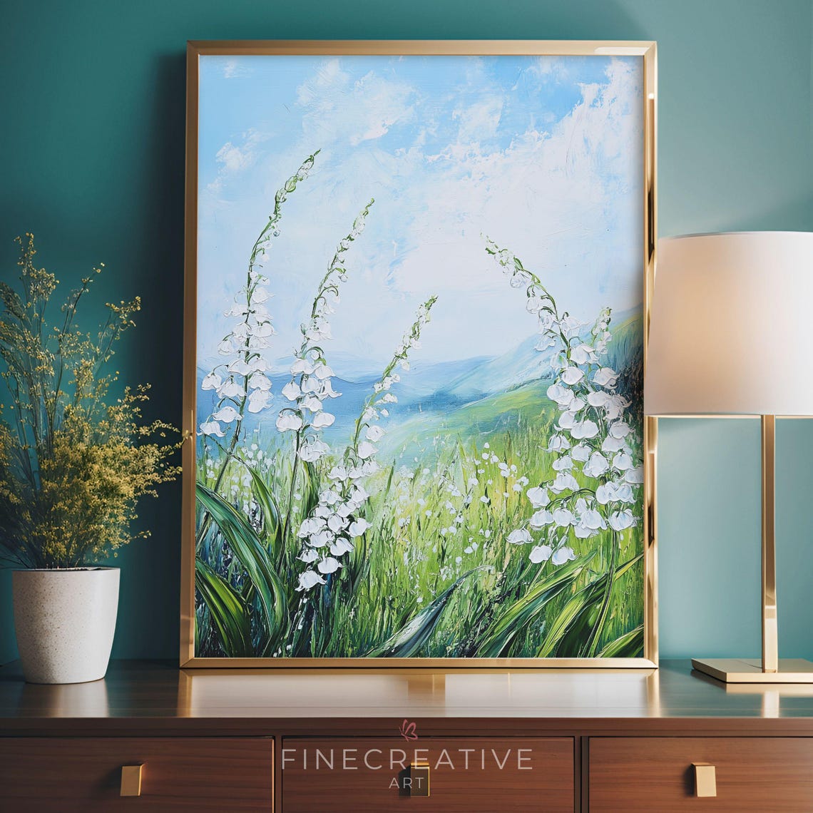 White Wildflowers Swaying In Lush Green Meadow Mountain Wall Art - Image 4