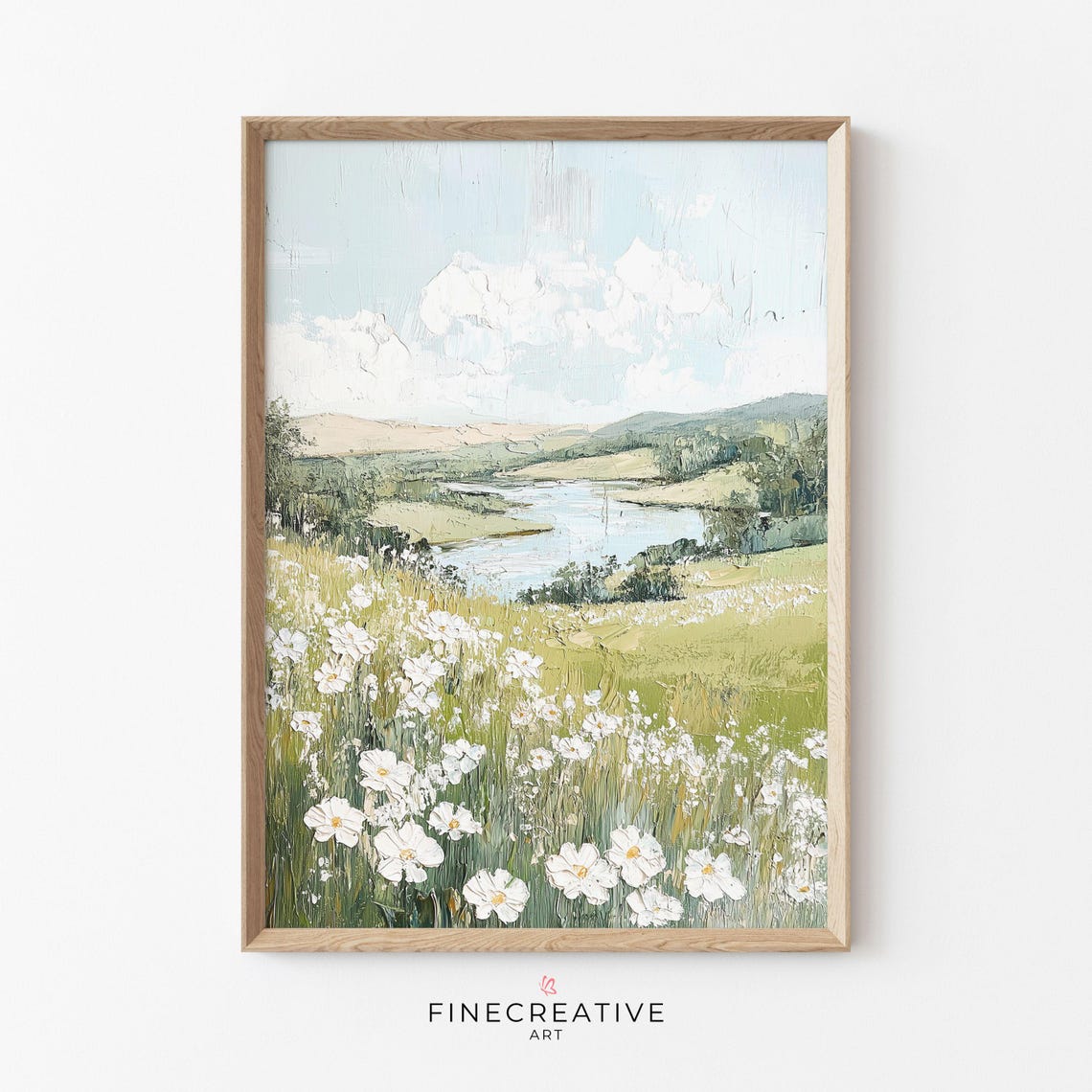 River Landscape Print Spring Painting Wall Art Vintage Spring Meadow Art Countryside Art Print G58