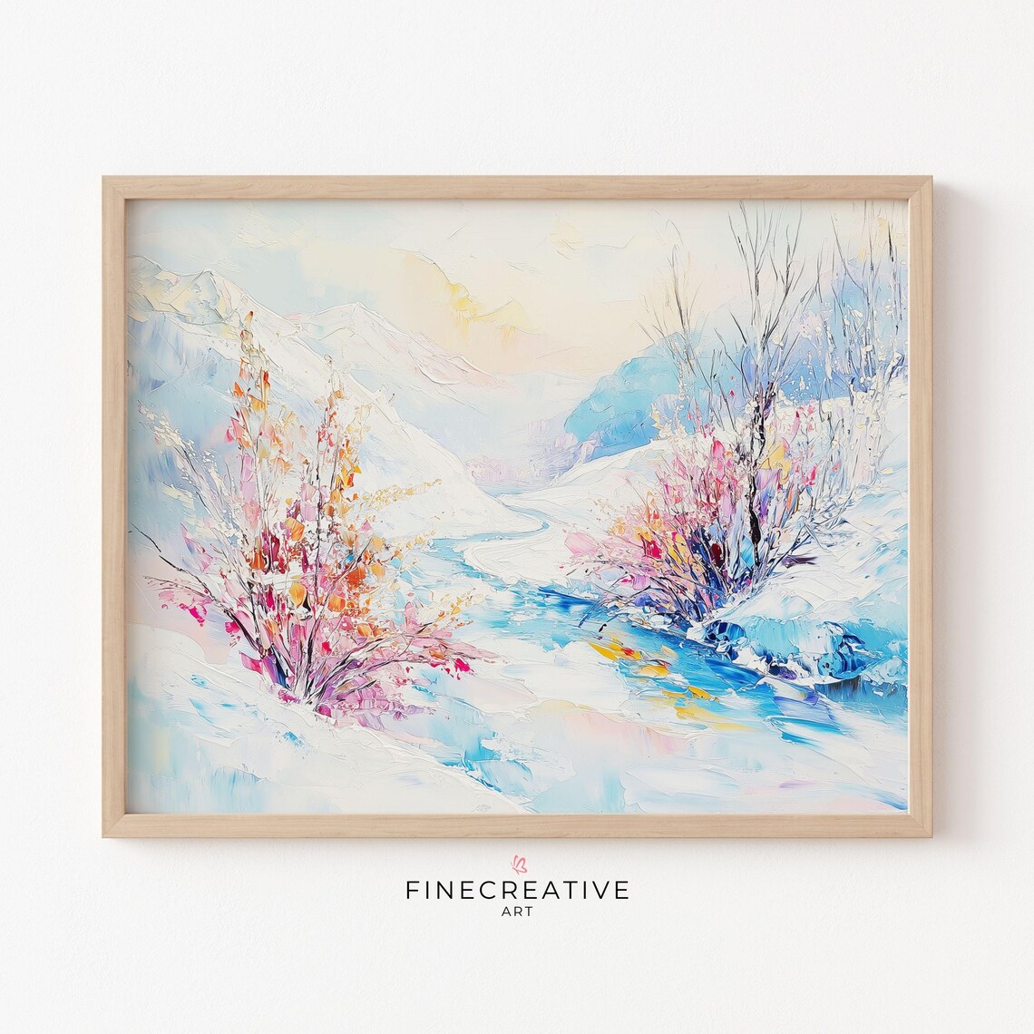 Snowy Stream Winter Pastel Landscape Impasto Painting Art Poster