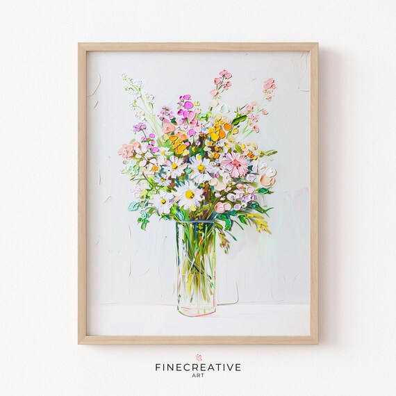 Wildflower Bouquet in a Glass Vase on White Background Poster